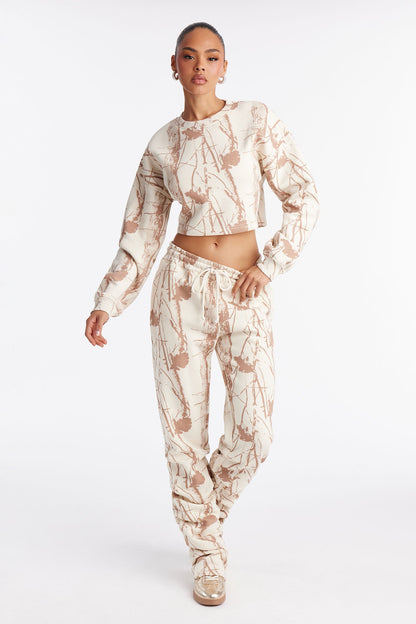 Dream On Camo Fleece Pant Set - Cream/combo