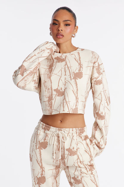 Dream On Camo Fleece Pant Set - Cream/combo