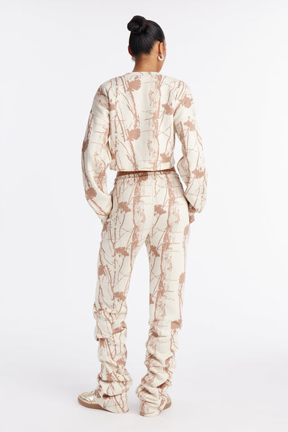 Dream On Camo Fleece Pant Set - Cream/combo