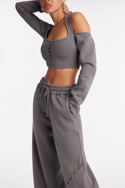 Love Language Fleece Pant Set - Charcoal