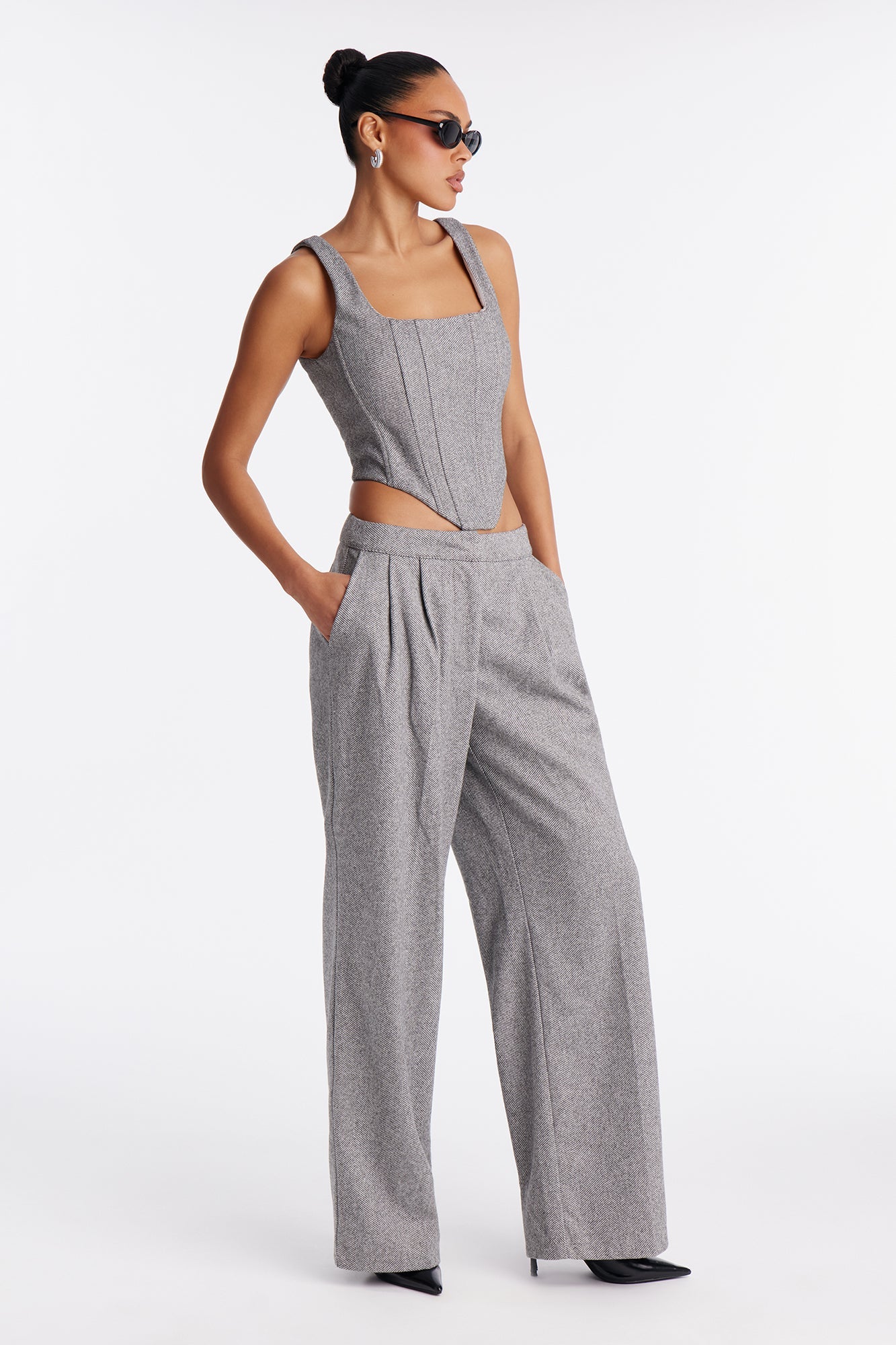 Timeless Chic Herringbone Trouser 32″ - Light Grey