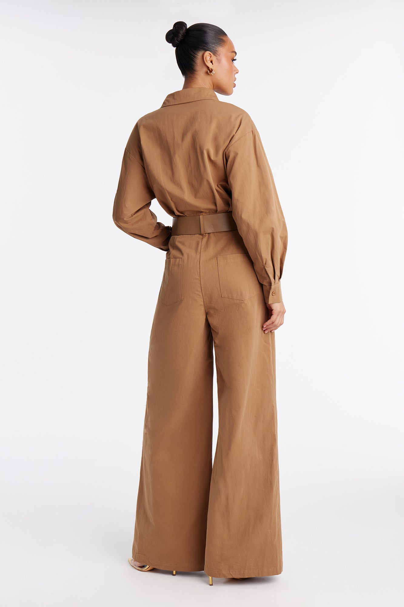 Antionette Belted Wide Leg Jumpsuit - Khaki
