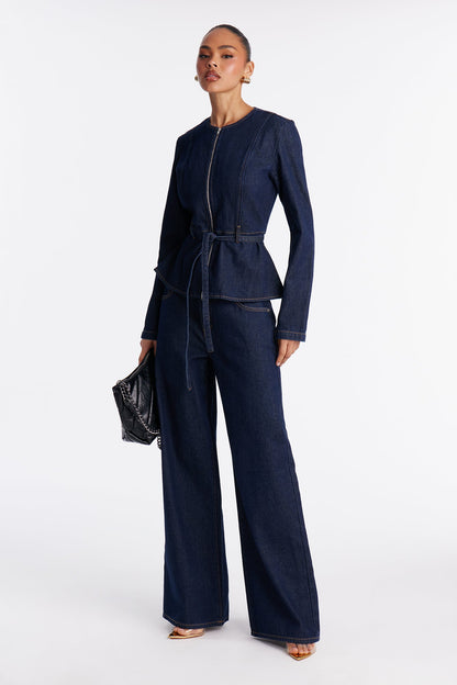 So Chic Denim Wide Leg Pant Set - Dark Wash