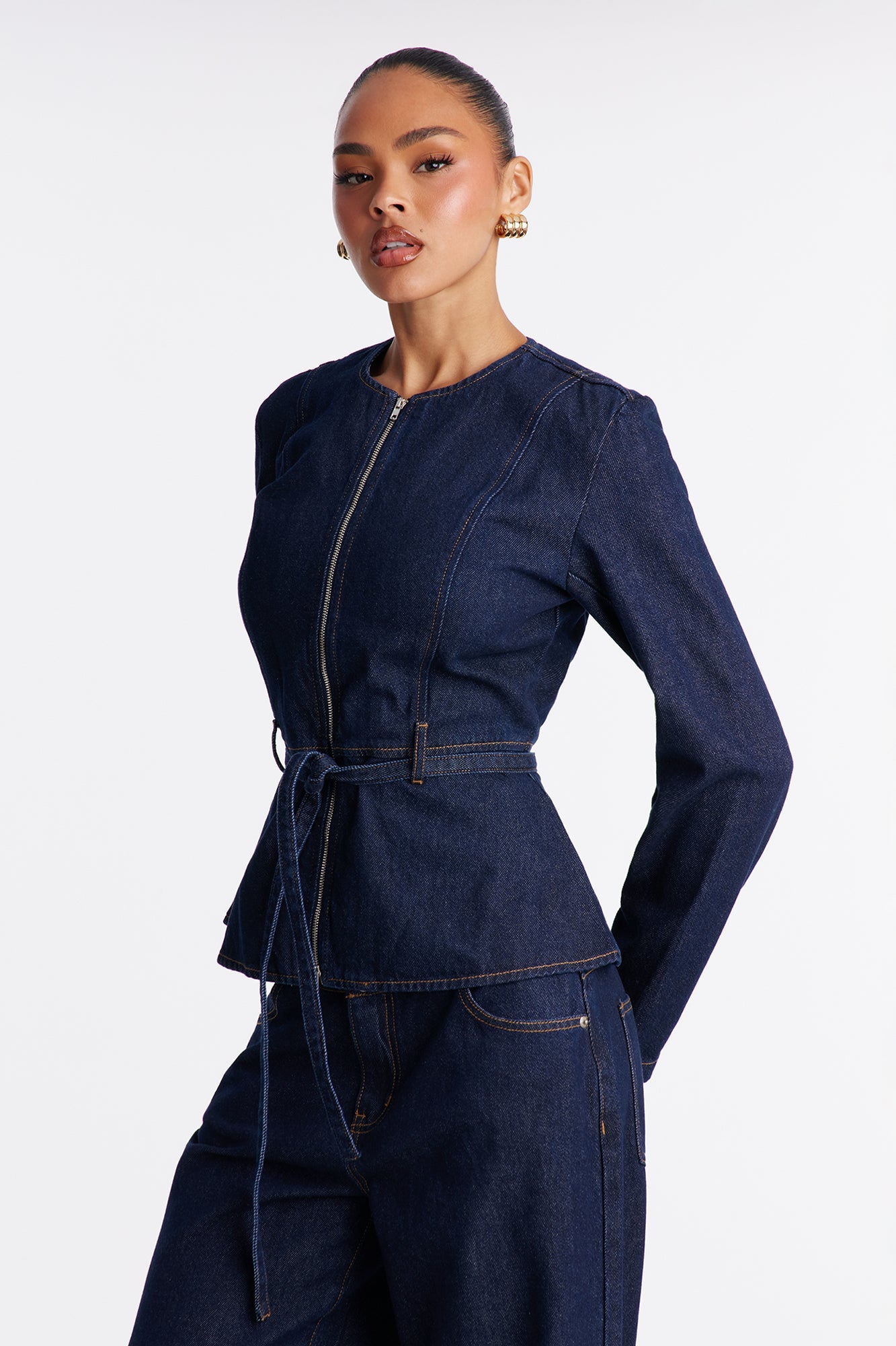 So Chic Denim Wide Leg Pant Set - Dark Wash