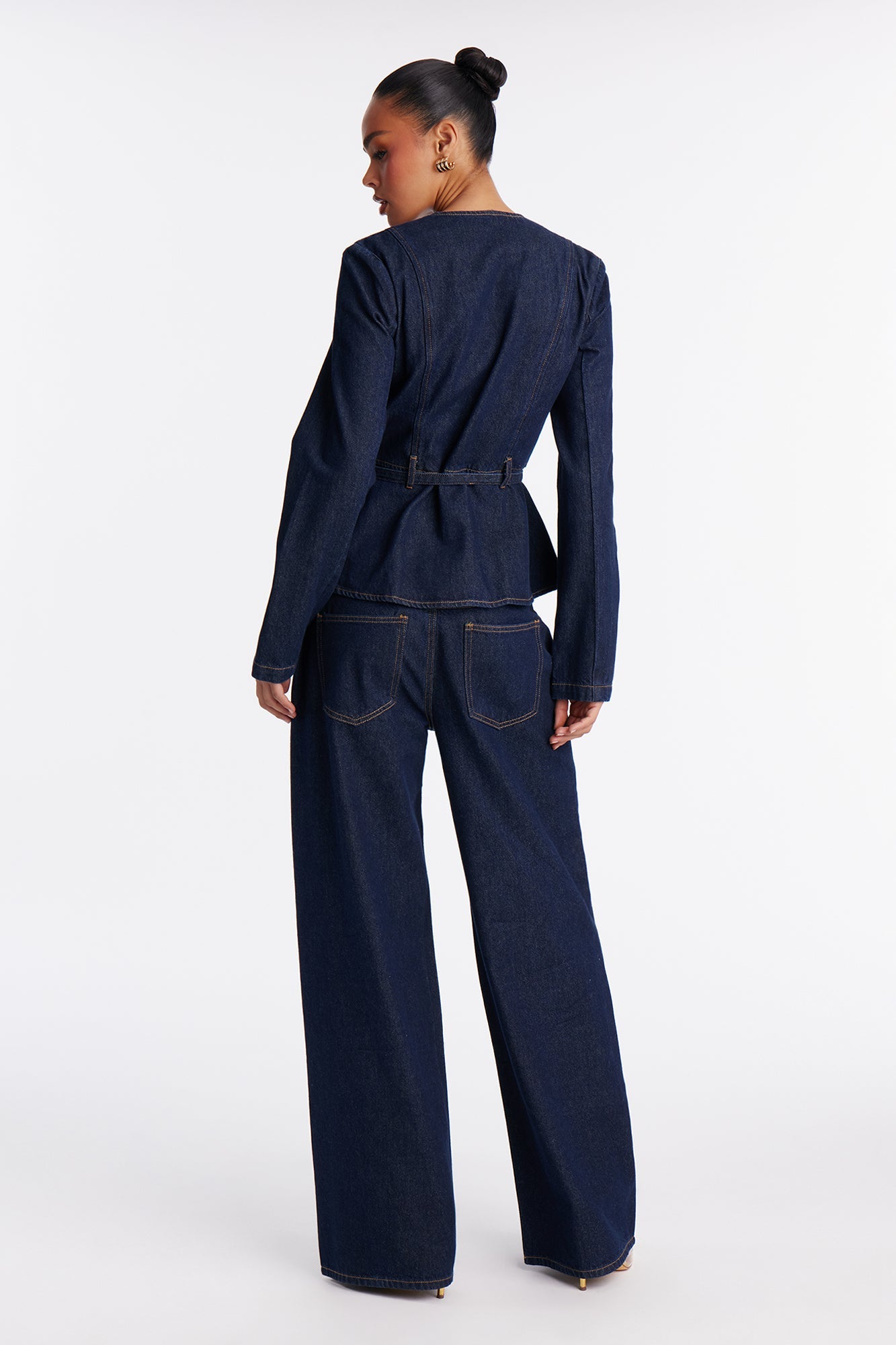 So Chic Denim Wide Leg Pant Set - Dark Wash
