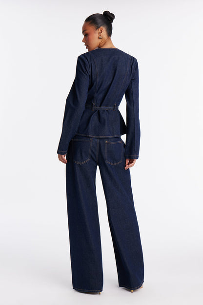 So Chic Denim Wide Leg Pant Set - Dark Wash