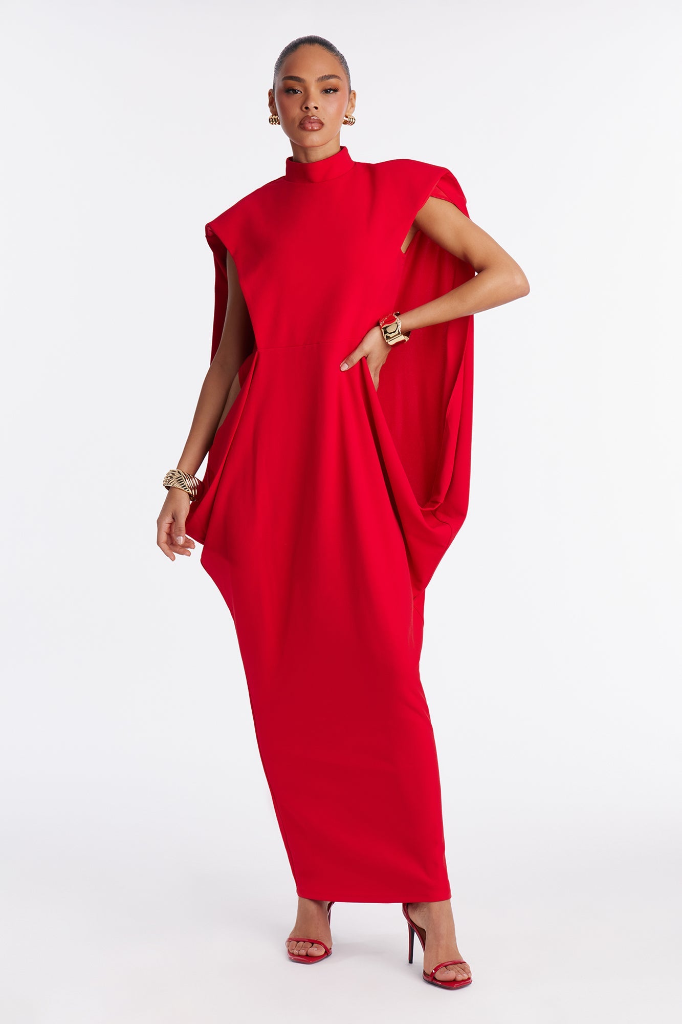 She Is Mother Sleeveless Crepe Knit Maxi Dress - Red