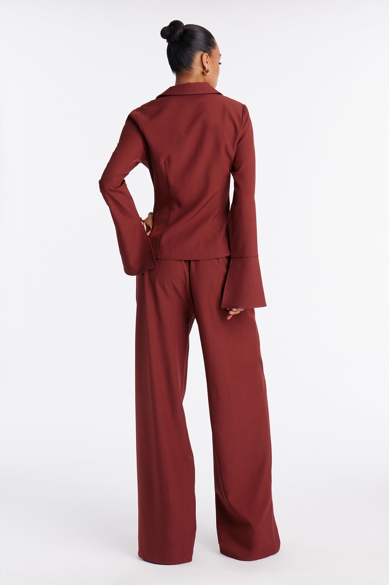 Brexley Button Up Shirt Wide Leg Pant Set - Rust