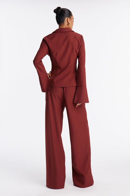 Brexley Button Up Shirt Wide Leg Pant Set - Rust