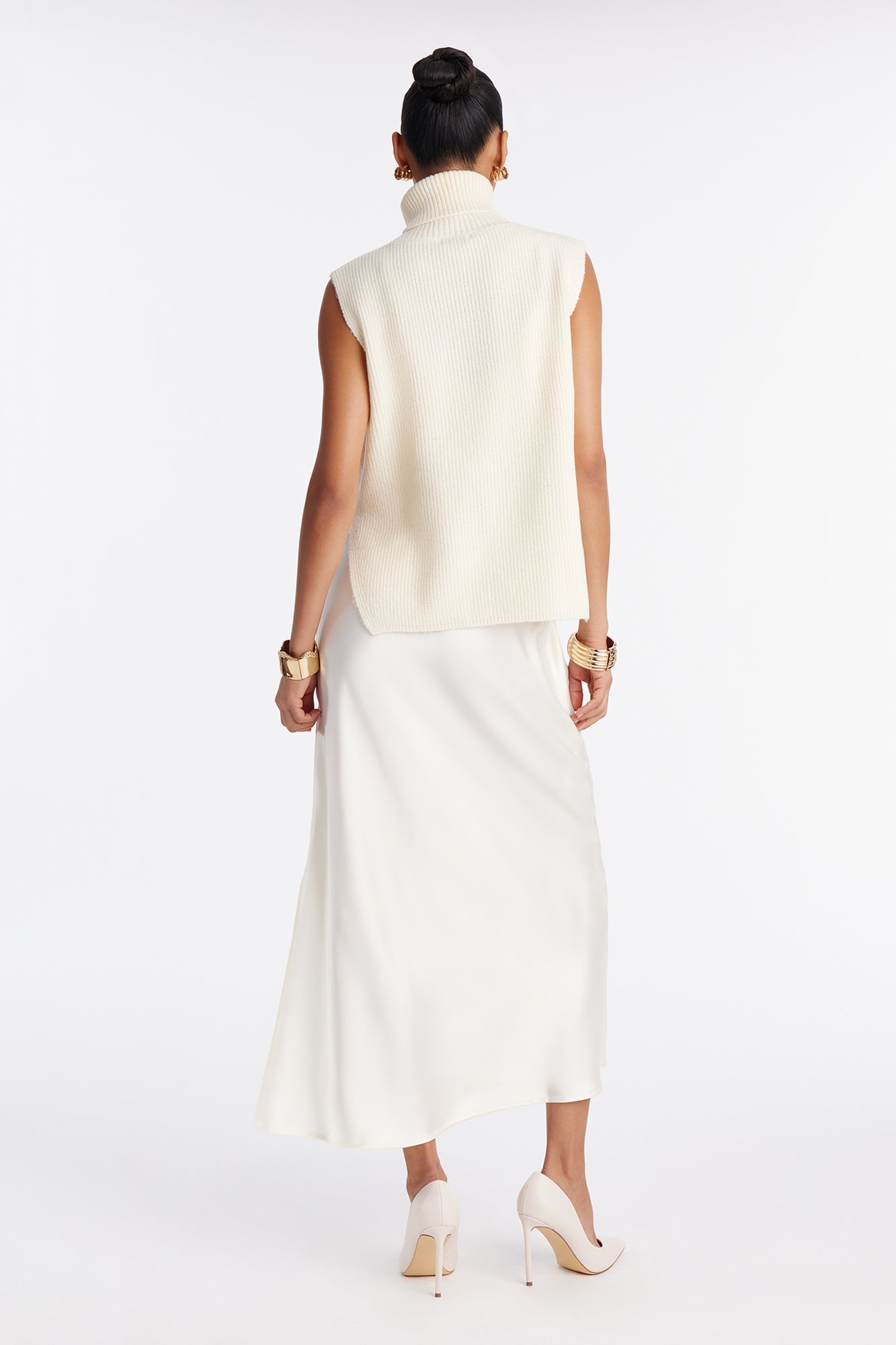 Always Sweet Satin Sweater Maxi Dress Set - Cream