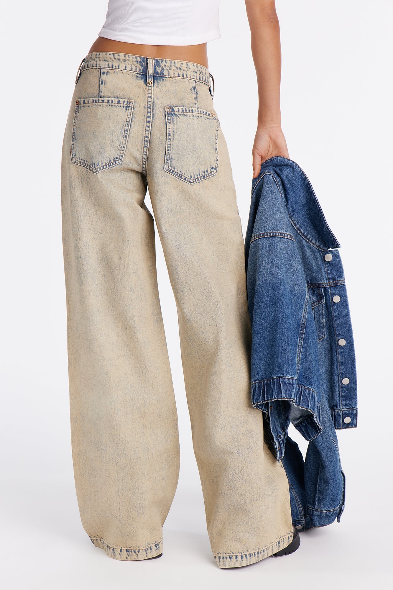 Classic Coated Low Rise Utility Jeans - Cream