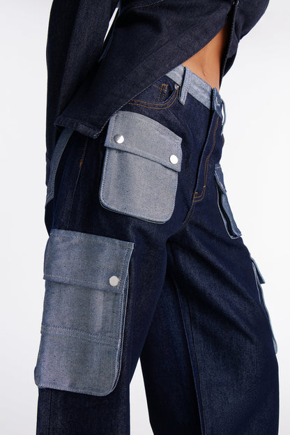 On My Grind Cuffed Cargo Jeans - Dark Wash