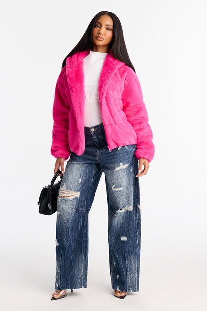 Leah Faux Fur Jacket - Magenta