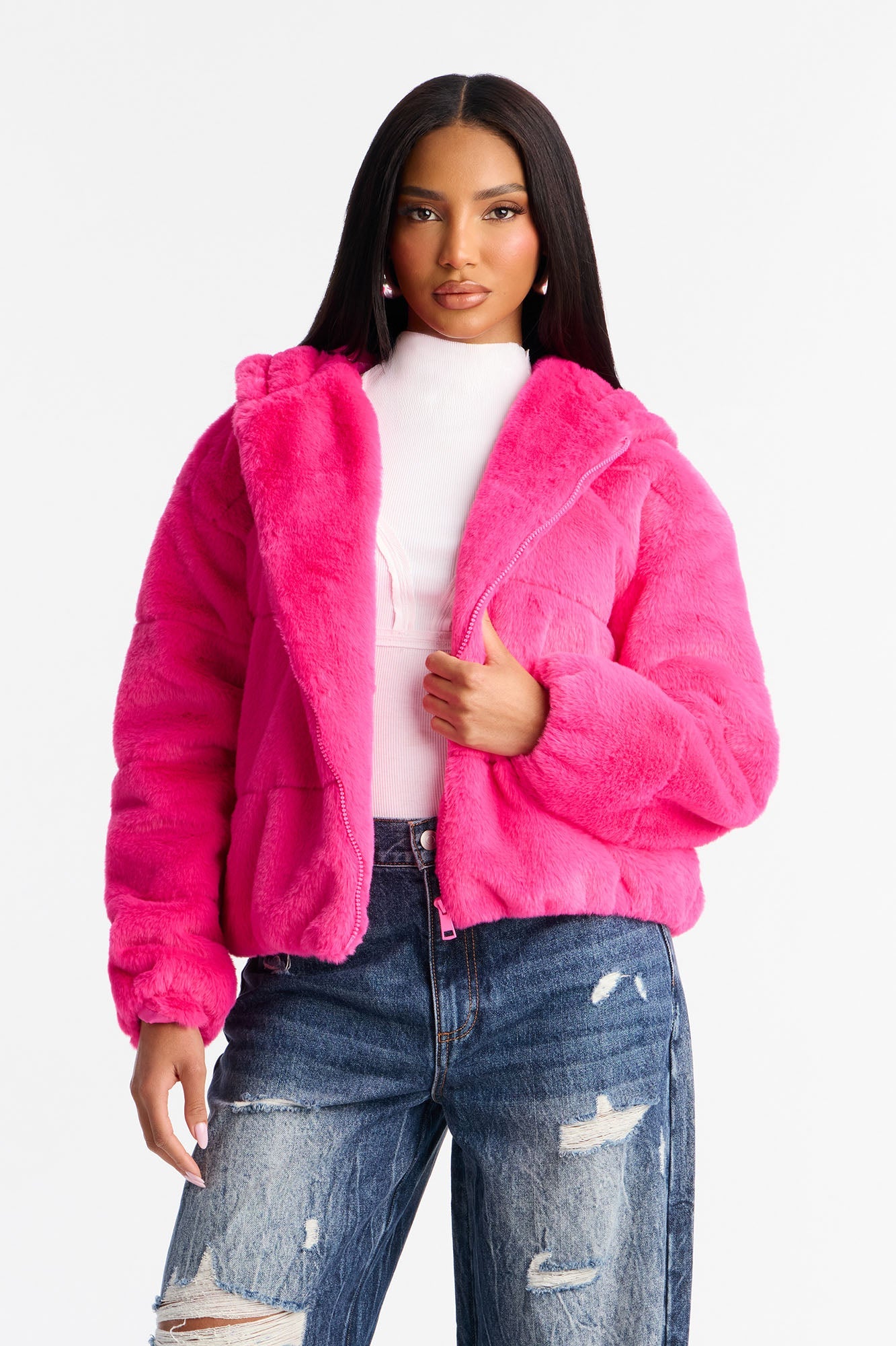 Leah Faux Fur Jacket - Magenta