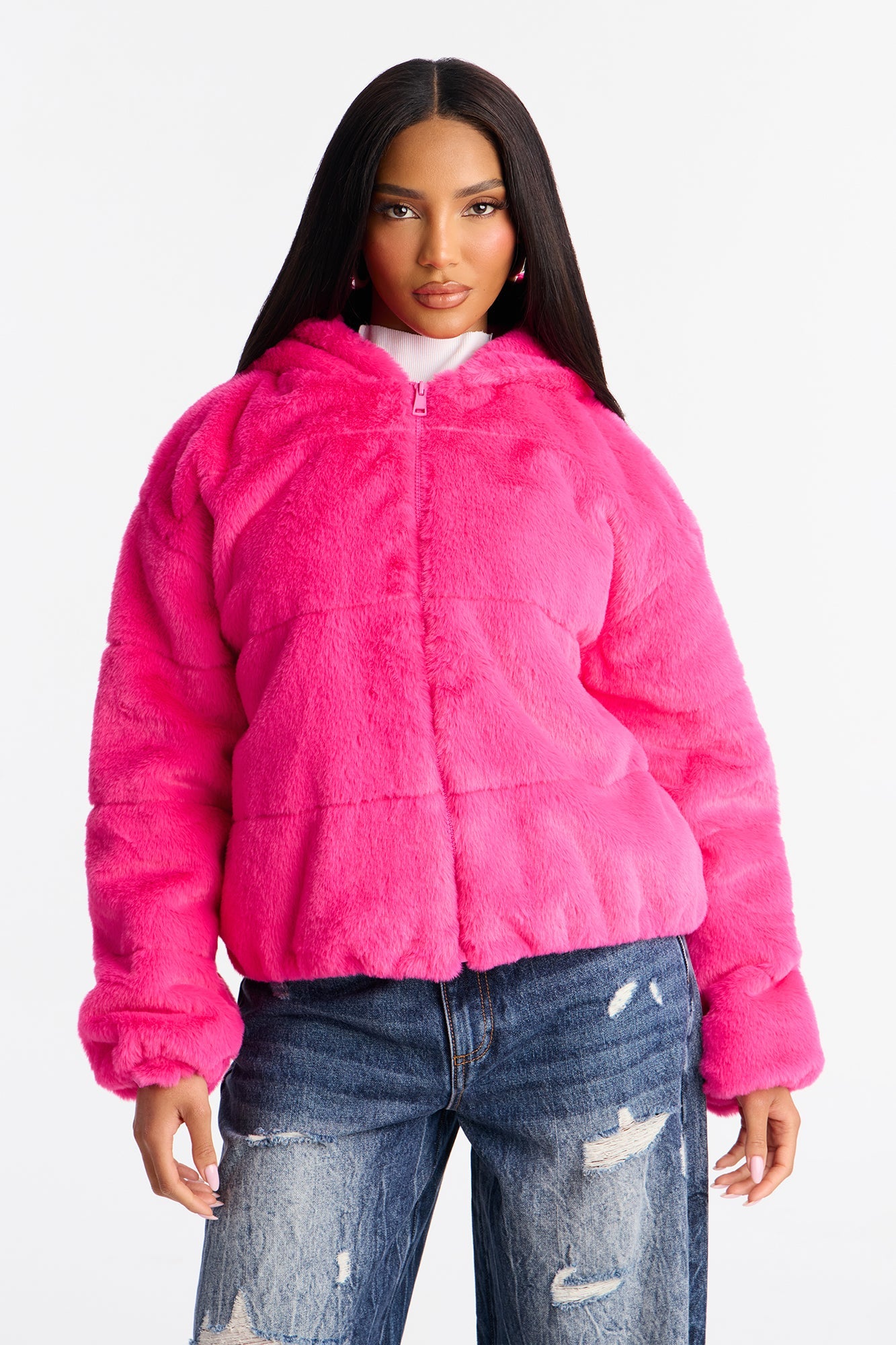 Leah Faux Fur Jacket - Magenta