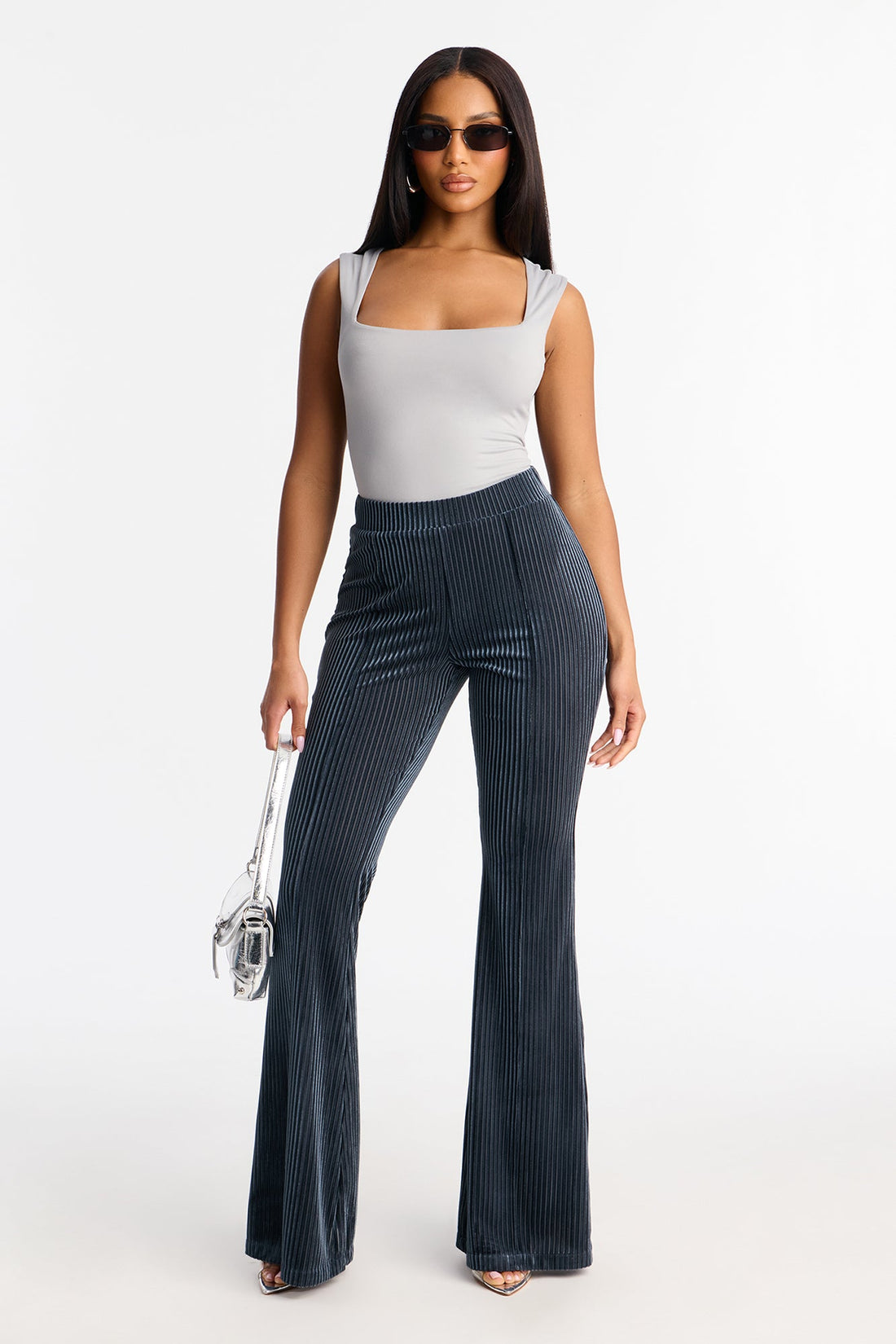 Imani Velvet Pinstripe Flare Pant 33″ - Blue