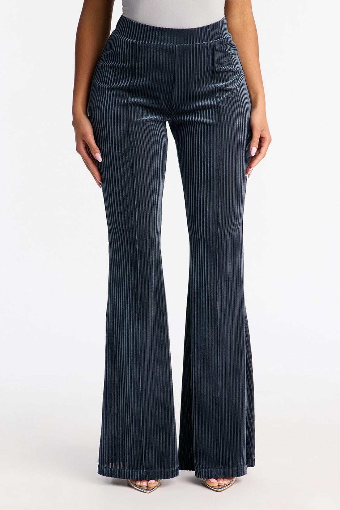 Imani Velvet Pinstripe Flare Pant 33″ - Blue