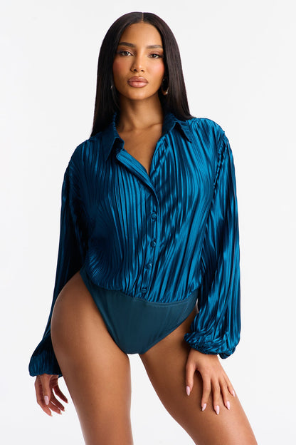 So Dramatic Satin Bodysuit 3 Piece Pant Set - Teal