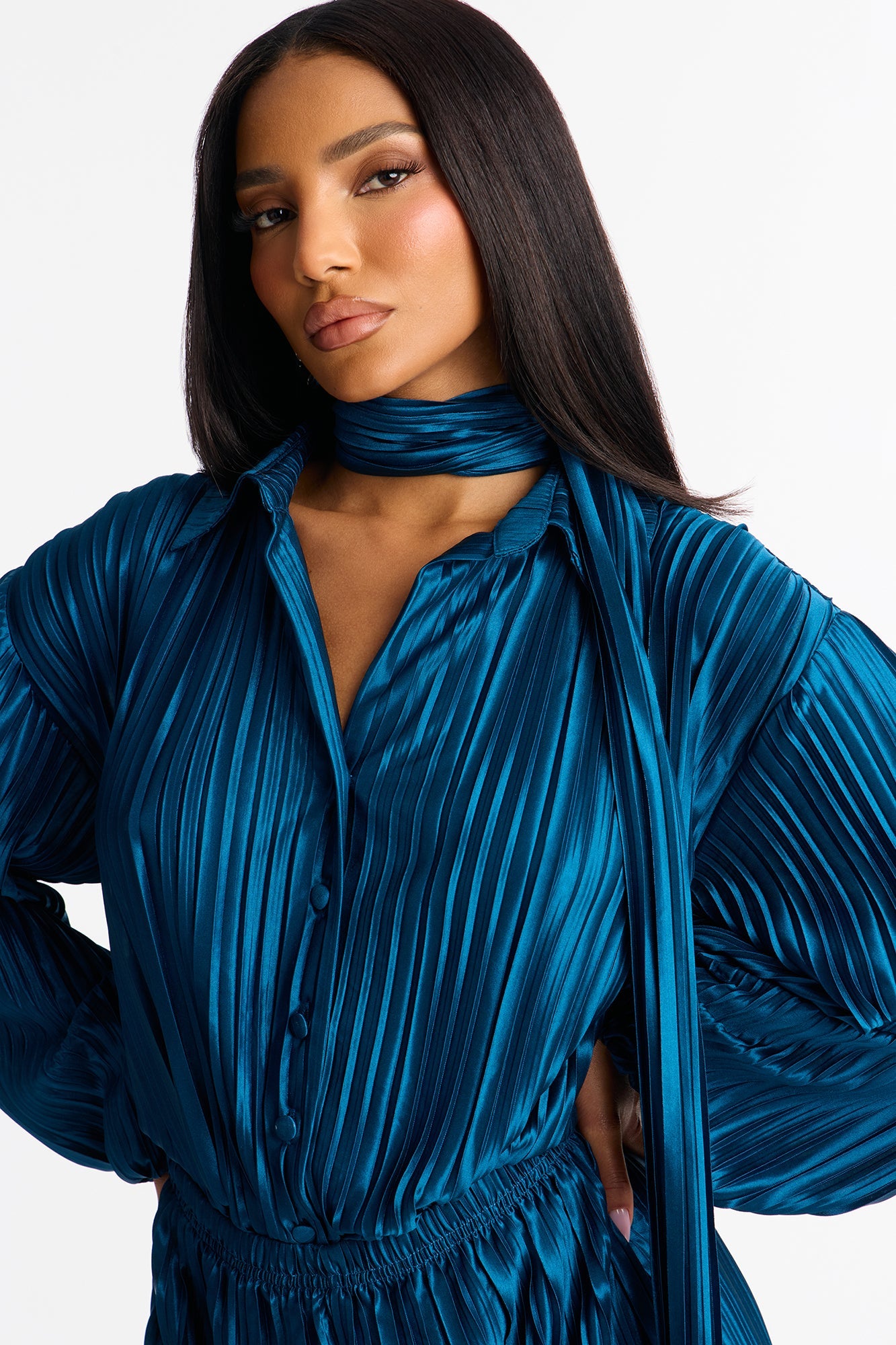So Dramatic Satin Bodysuit 3 Piece Pant Set - Teal