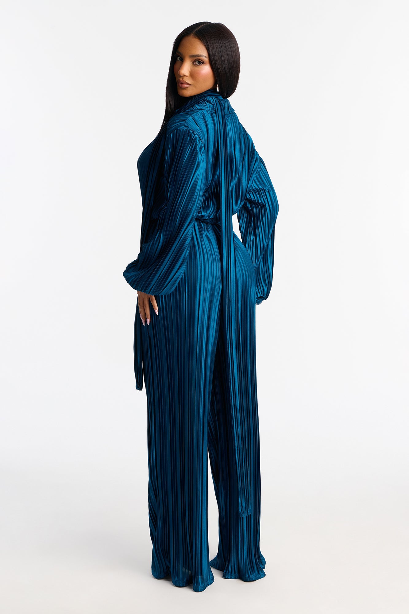 So Dramatic Satin Bodysuit 3 Piece Pant Set - Teal