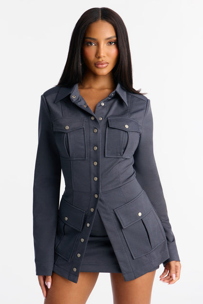 Do As I Say Pocket Detail Mini Skirt Set - Charcoal