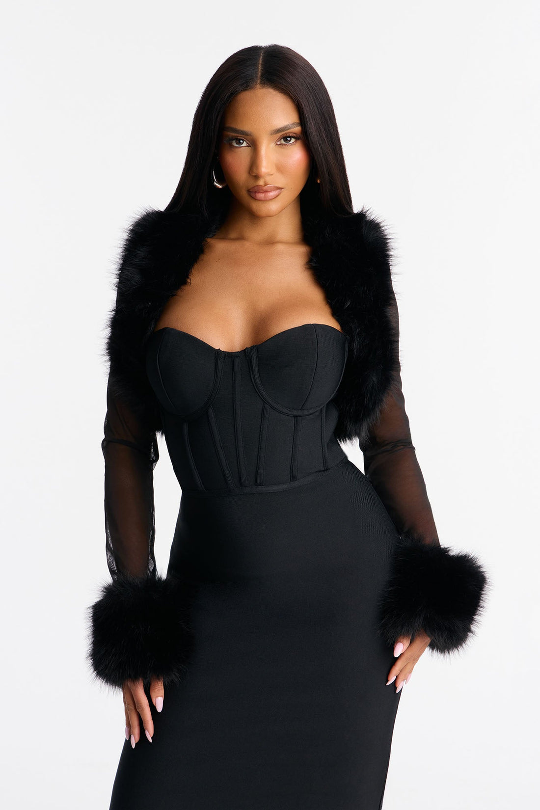 Acacia Bandage Midi Dress &amp; Bolero Set - Black