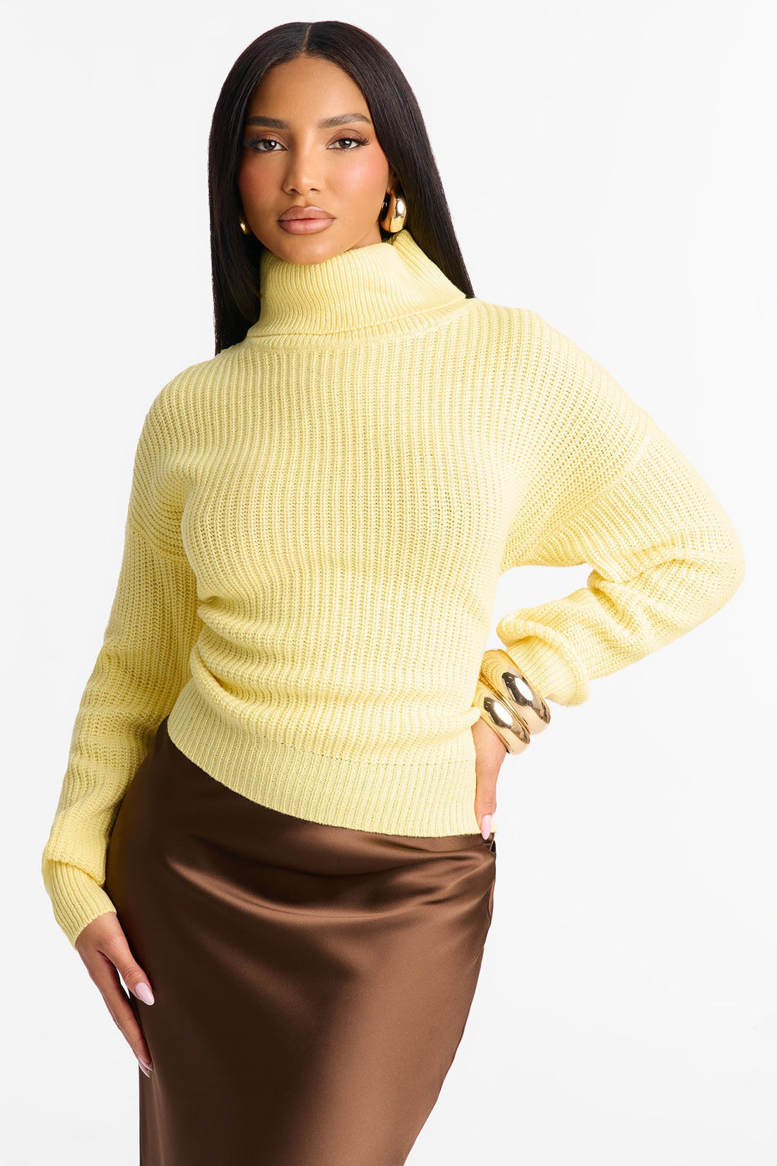 Roll With The Flow Turtleneck Sweater - Butter Yellow