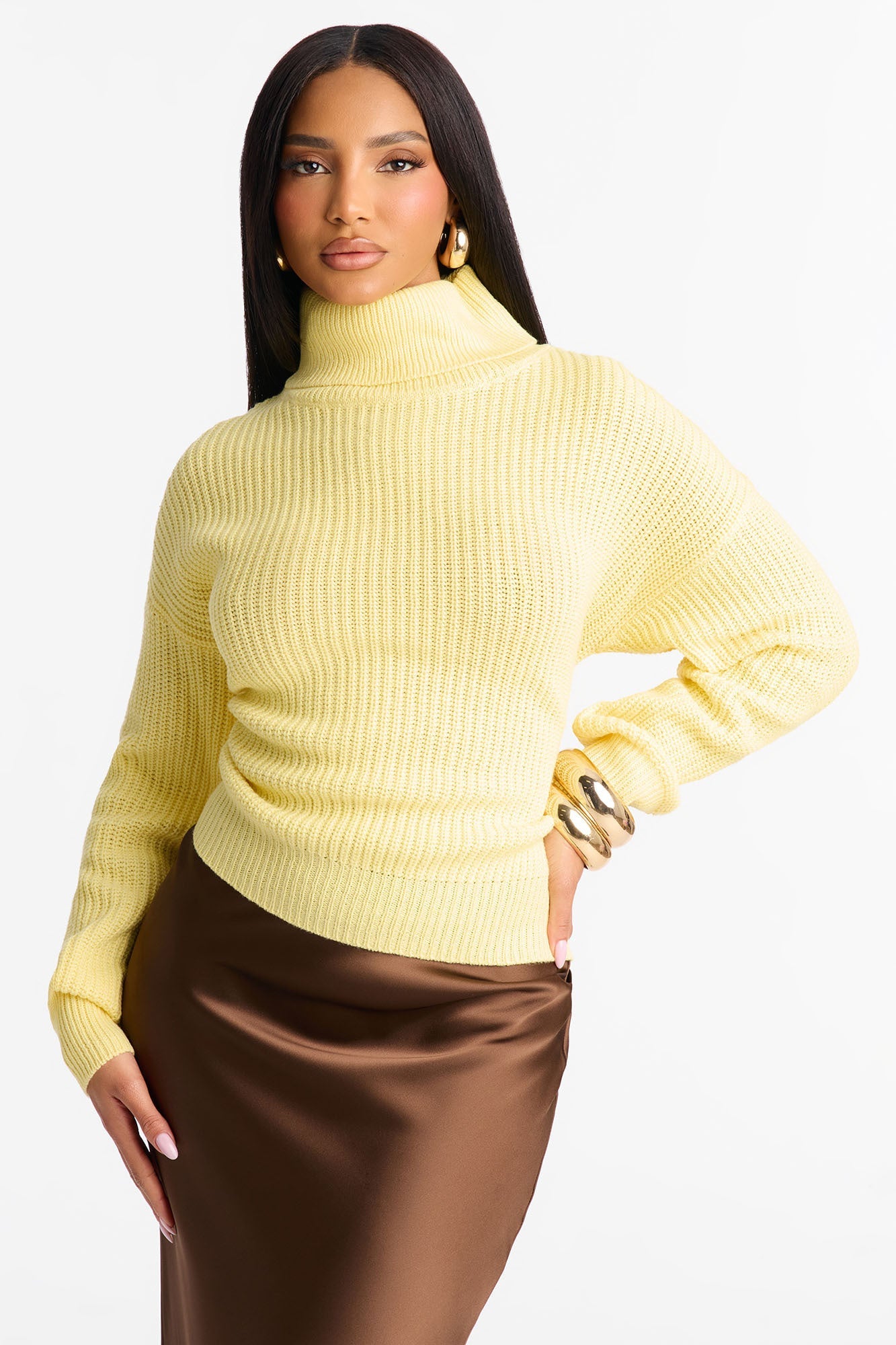 Roll With The Flow Turtleneck Sweater - Butter Yellow