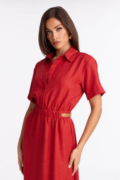 Georgiana Button Up Maxi Dress - Rust
