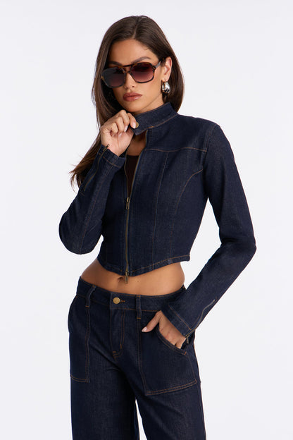 Drift Rider Moto Denim Jacket - Dark Denim