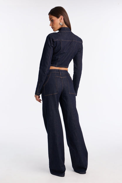 Drift Rider Moto Denim Jacket - Dark Denim
