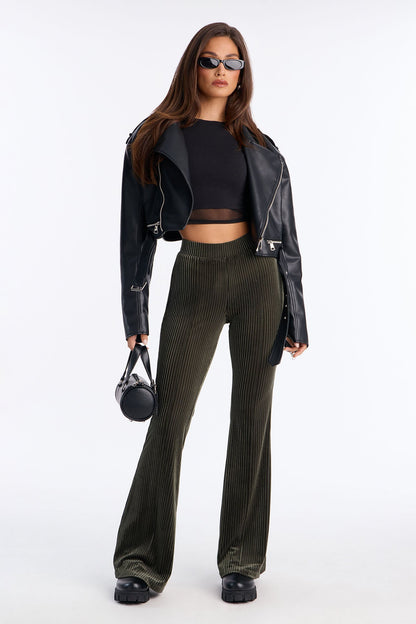 Imani Velvet Pinstripe Flare Pant 33″ - Olive