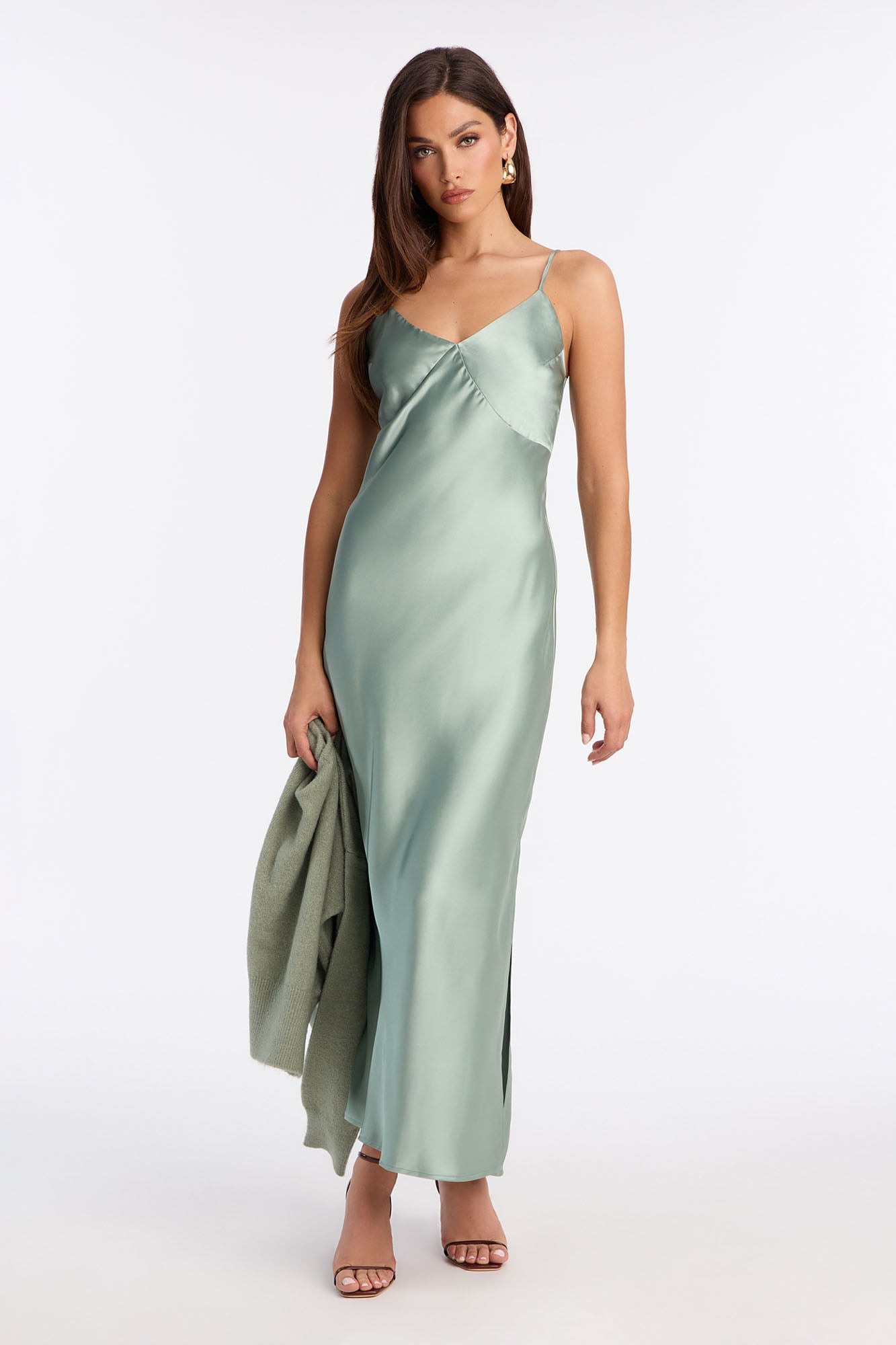 Warm Kiss Satin Sweater Maxi Dress Set - Sage