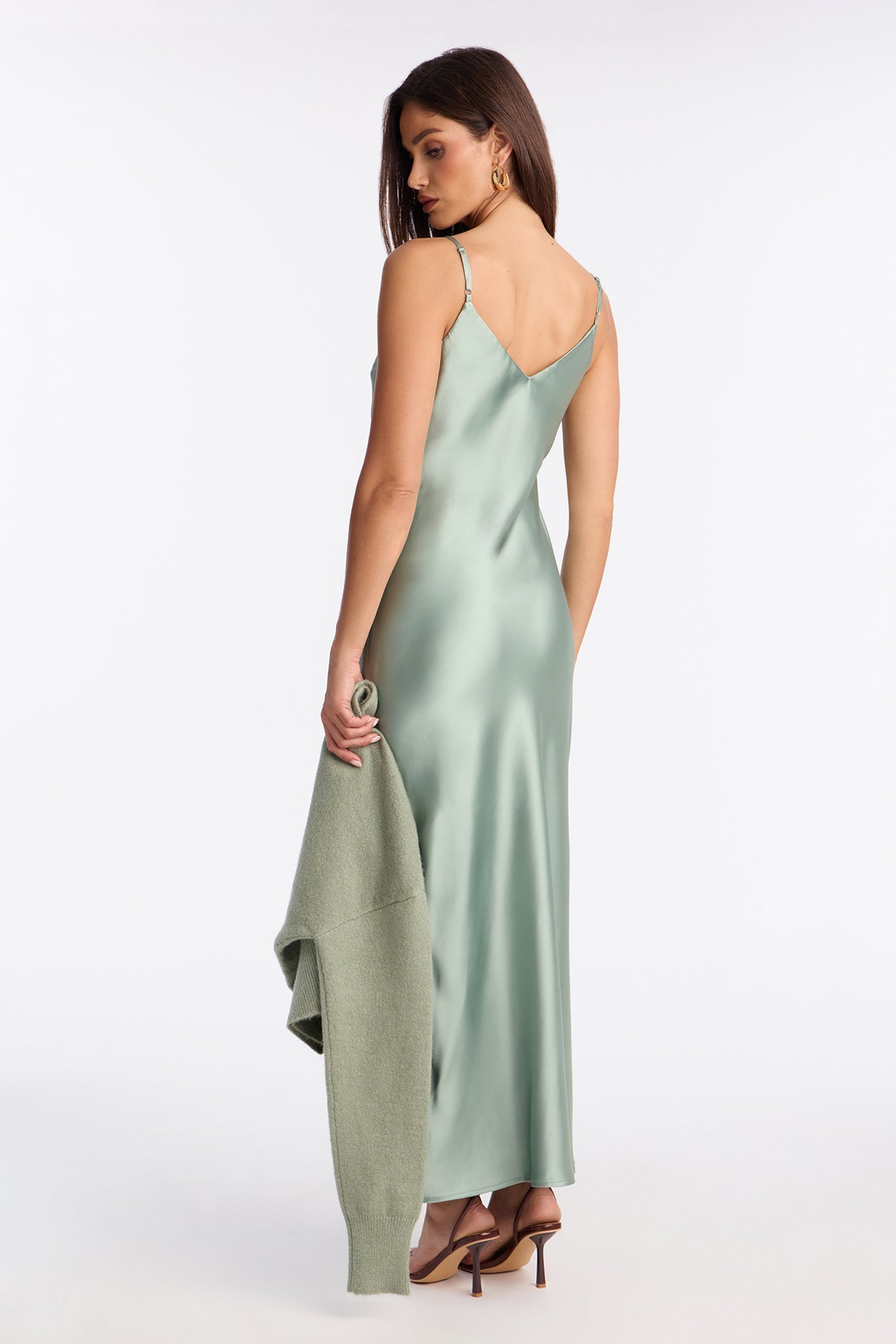 Warm Kiss Satin Sweater Maxi Dress Set - Sage