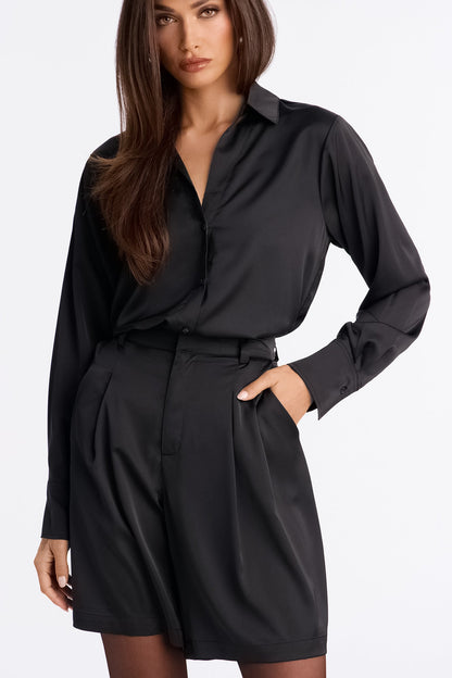 Big Moves Satin Short Set - Black