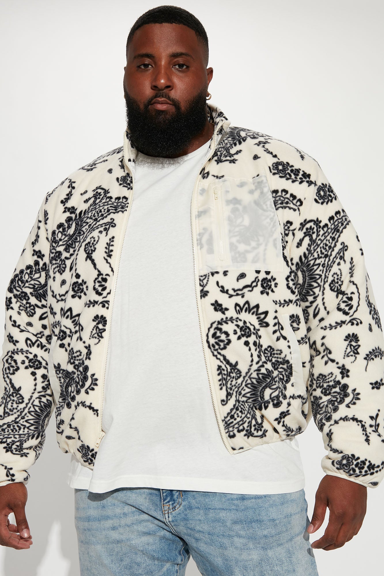 Going Up Paisley Printed Fleece Jacket - Cream/combo