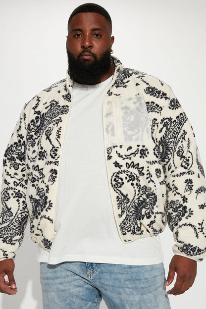 Going Up Paisley Printed Fleece Jacket - Cream/combo