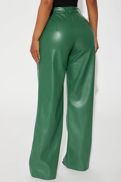 Nia Faux Leather Trouser - Hunter