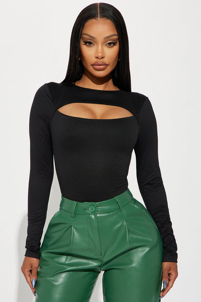 Eli Cut Out Long Sleeve Bodysuit - Black