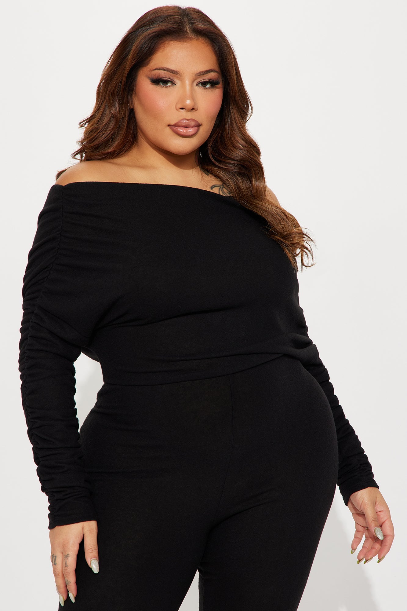 Yasmine Off Shoulder Sweater Jumpsuit - Black