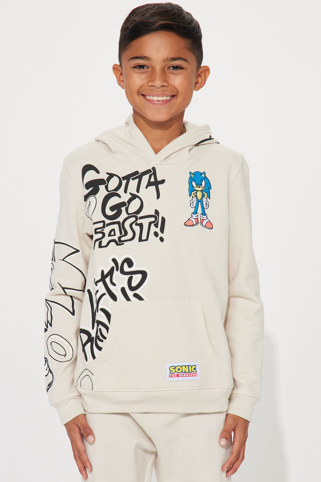 Mini Sonic Embroidered Patches Fleece Jogger Set - Taupe