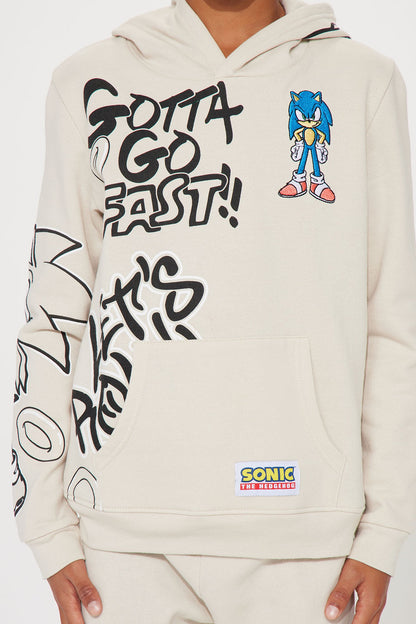 Mini Sonic Embroidered Patches Fleece Jogger Set - Taupe
