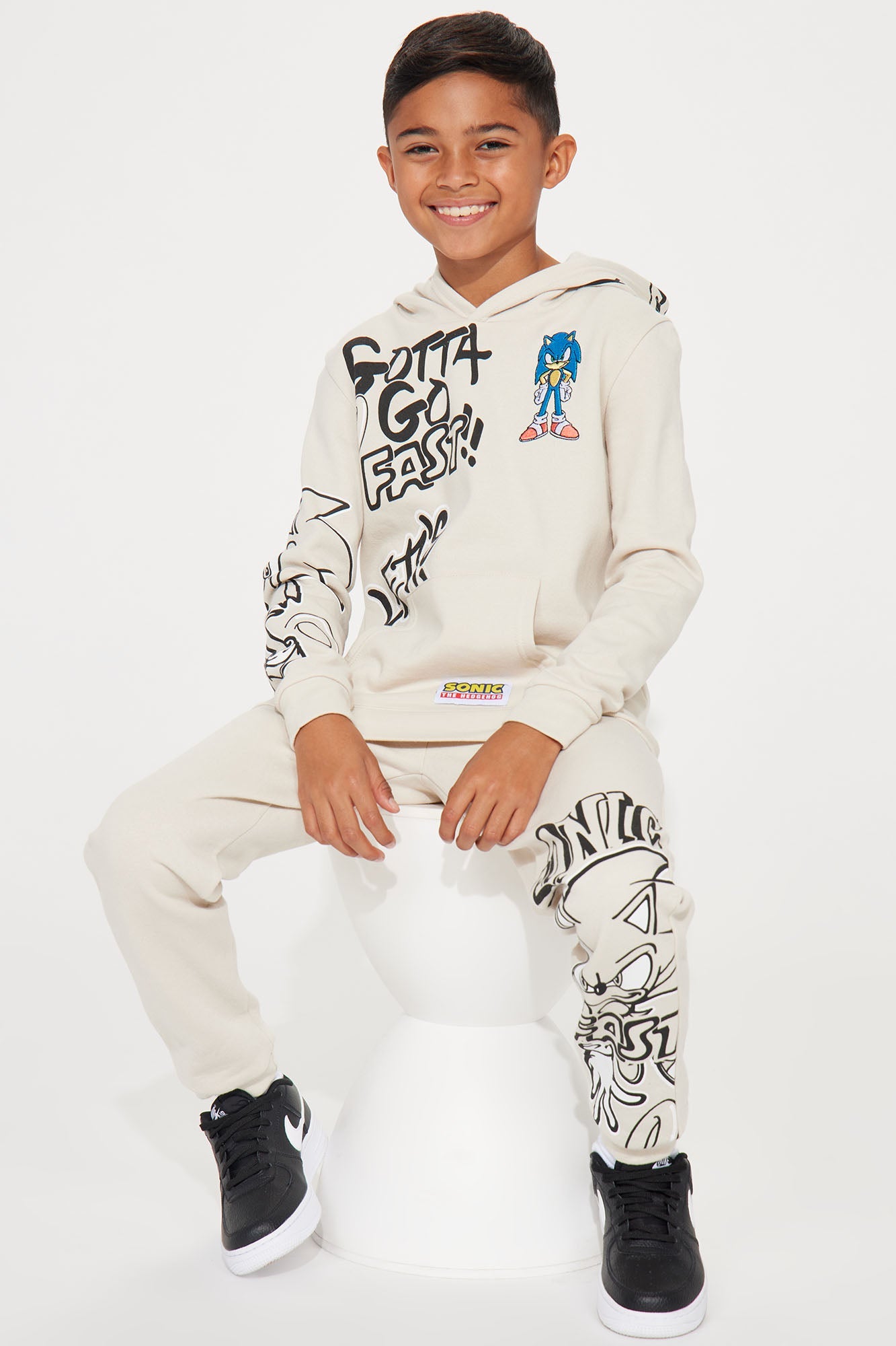 Mini Sonic Embroidered Patches Fleece Jogger Set - Taupe