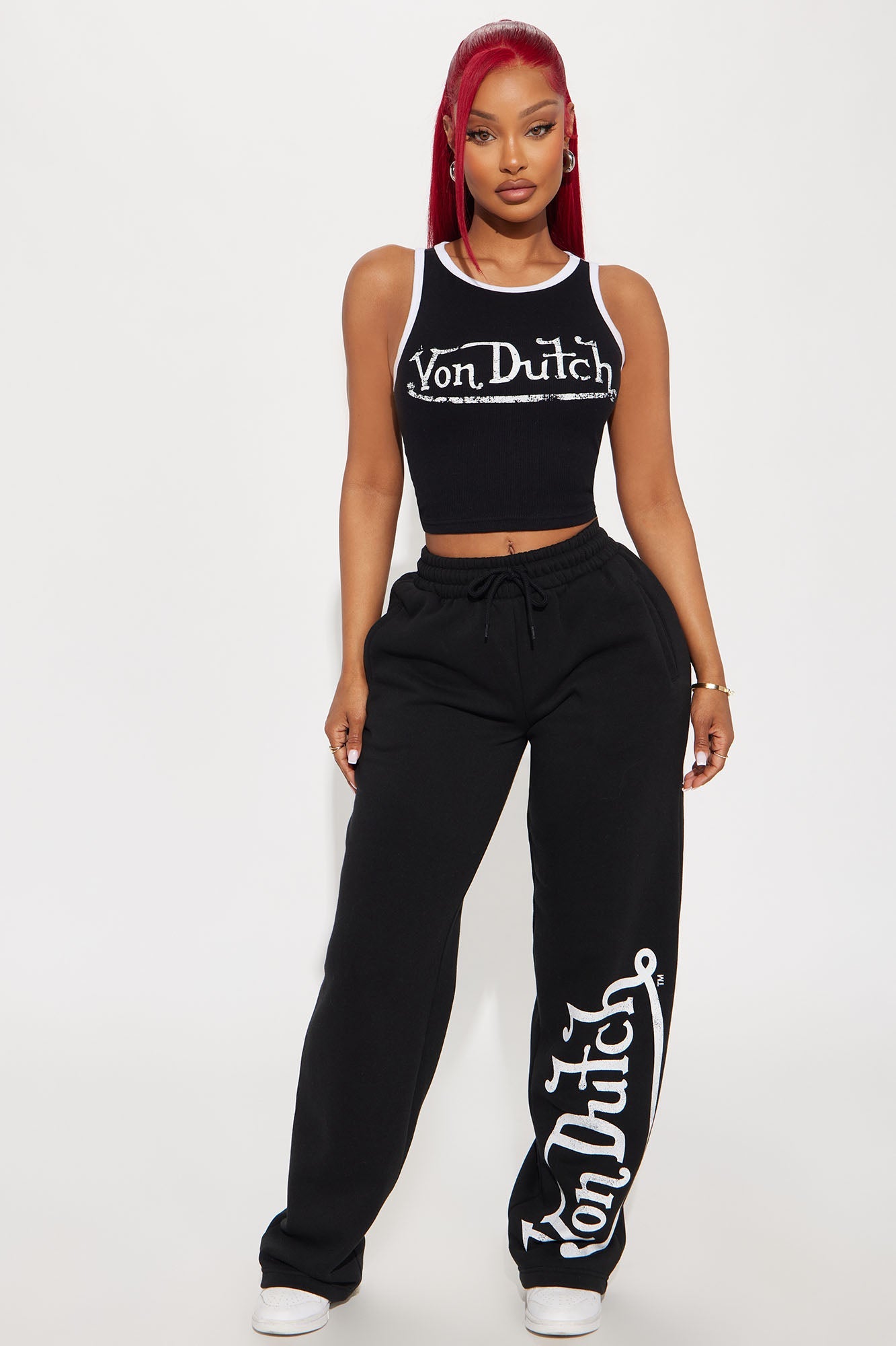 Von Dutch Washed Wide Leg Pant - Black/White