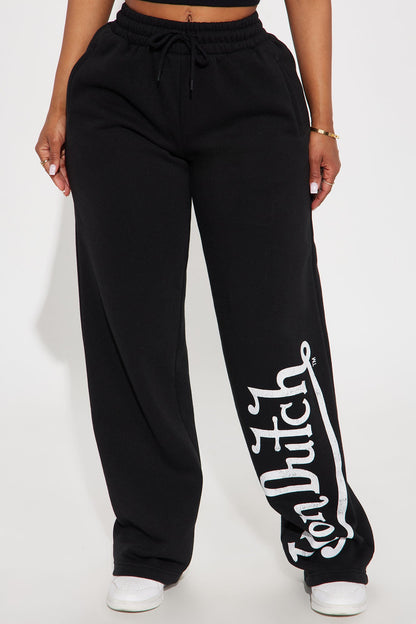 Von Dutch Washed Wide Leg Pant - Black/White