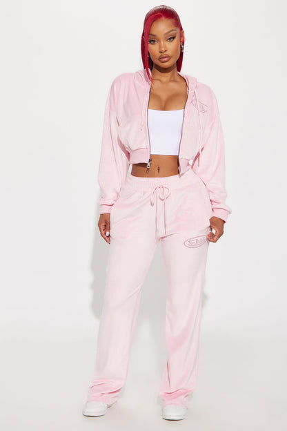 Von Dutch Velour Rhinestone Wide Leg Pant - Pink