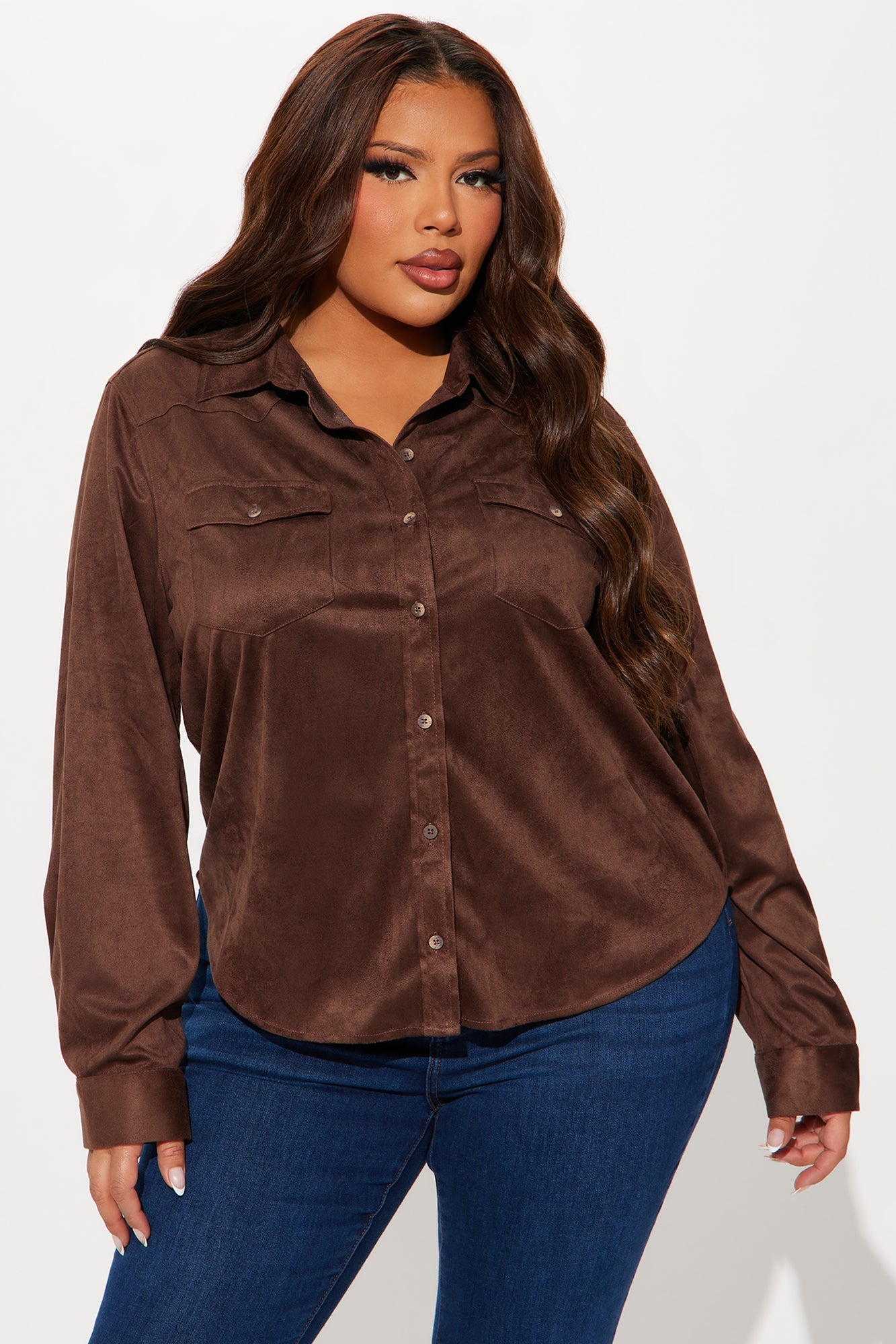 Out West Faux Suede Shirt - Chocolate