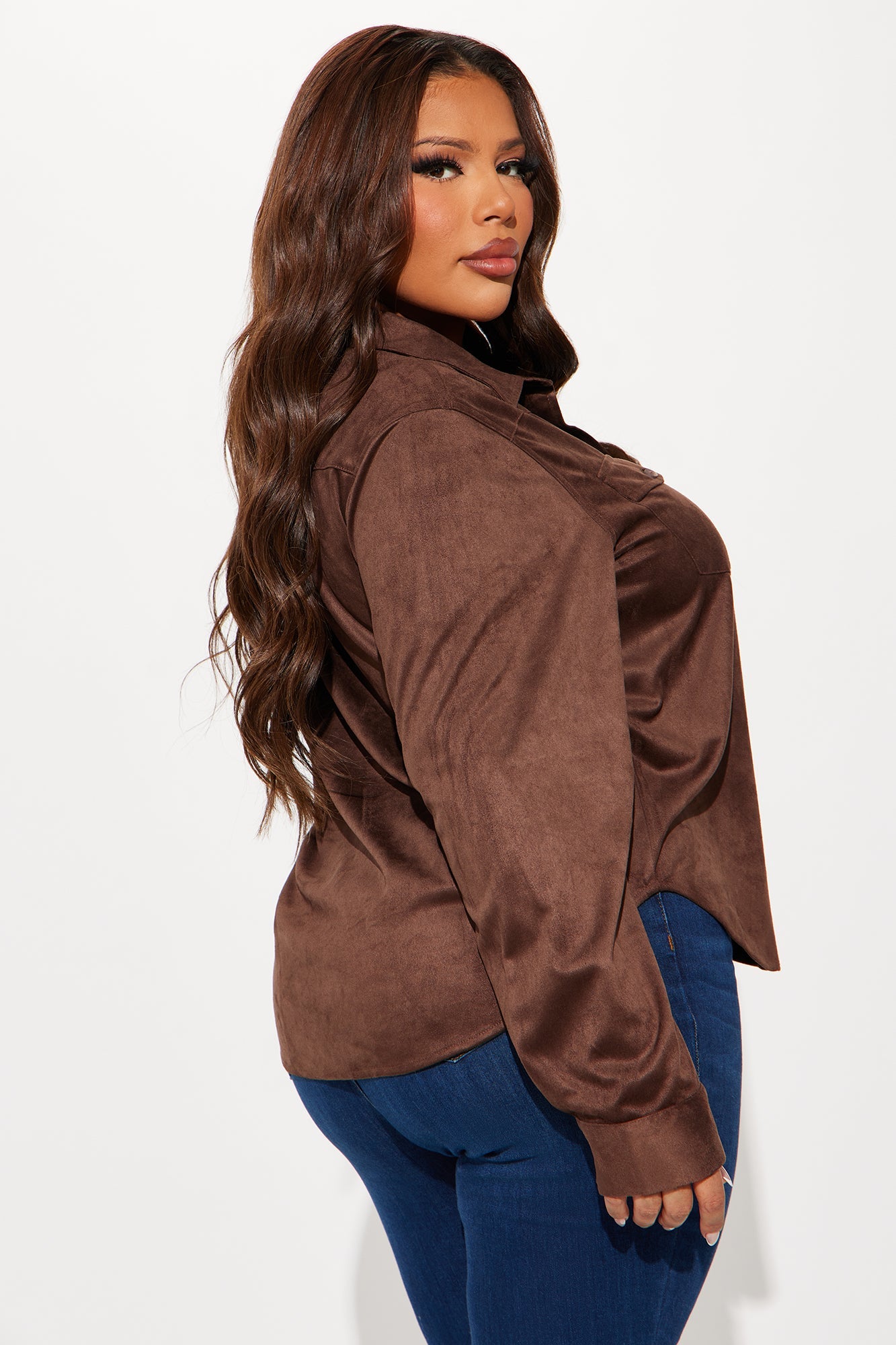 Out West Faux Suede Shirt - Chocolate