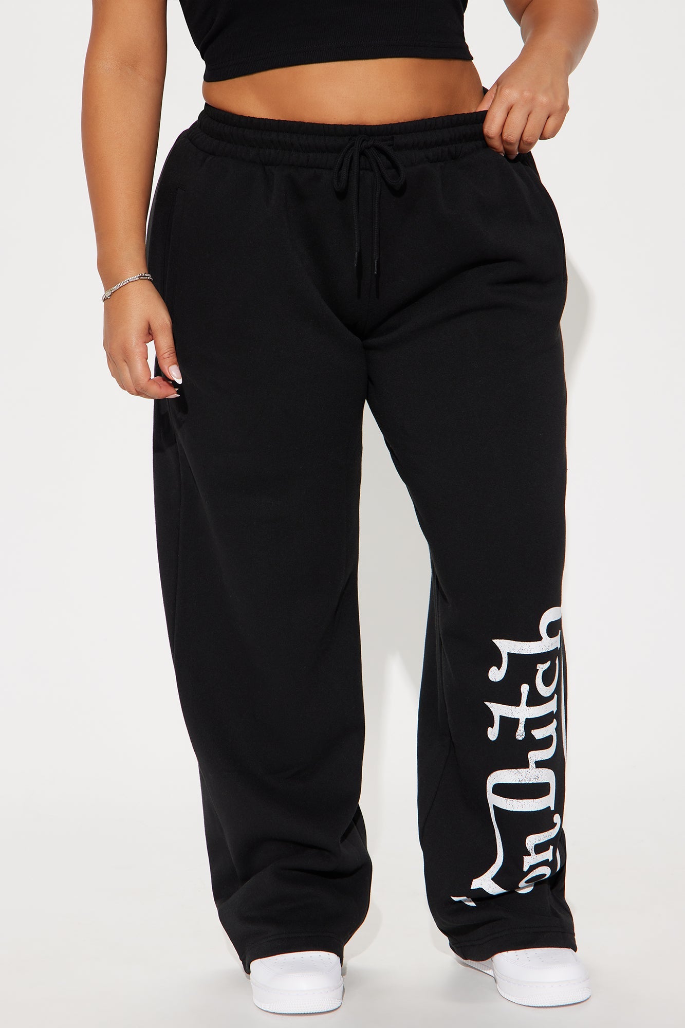 Von Dutch Washed Wide Leg Pant - Black/White