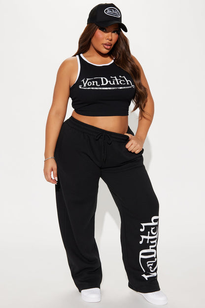 Von Dutch Washed Wide Leg Pant - Black/White